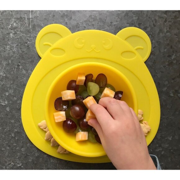 Non Slip Smooth Yellow Bear Bowl Silicone Placemat for Children Infants Pets NEW - Picture 2 of 7